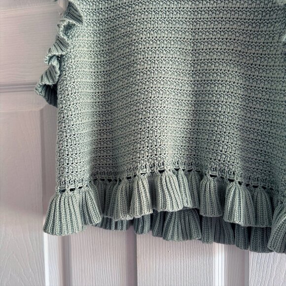 Mable Crochet Knit Ruffle Keyhole Boho Cropped Top in Mint - Picture 8 of 10